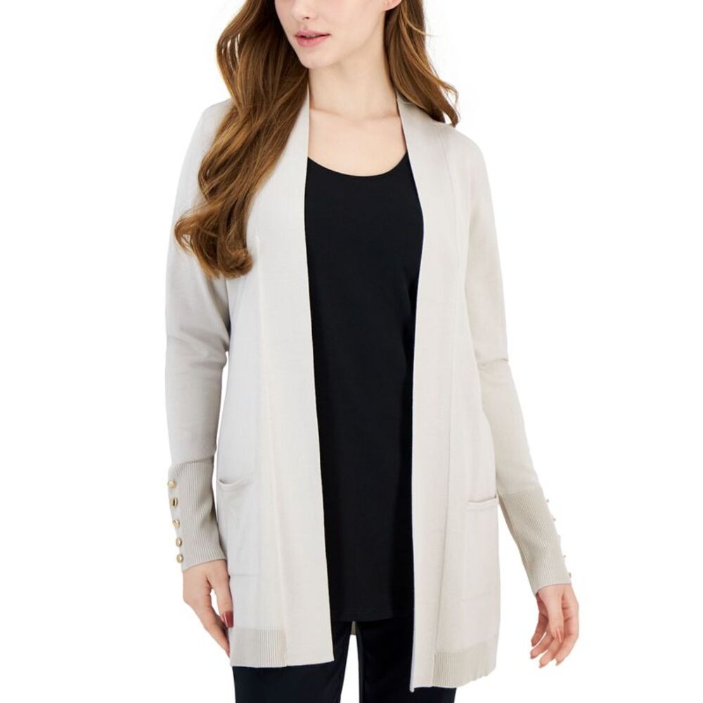 JM Collection Petite Open-Front Button-Cuff Cardigan